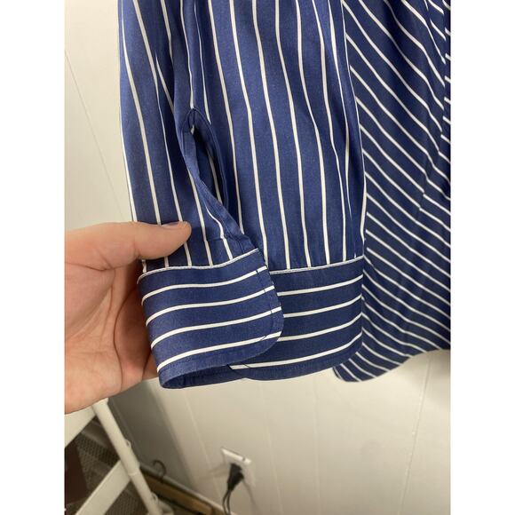 Lauren Ralph Lauren Diagonal Stripe Button Up Navy White Office Career Size 3X - Picture 3 of 7